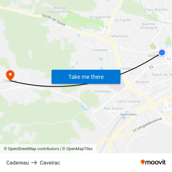 Cadereau to Caveirac map