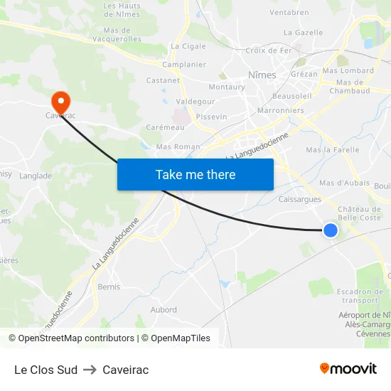 Le Clos Sud to Caveirac map