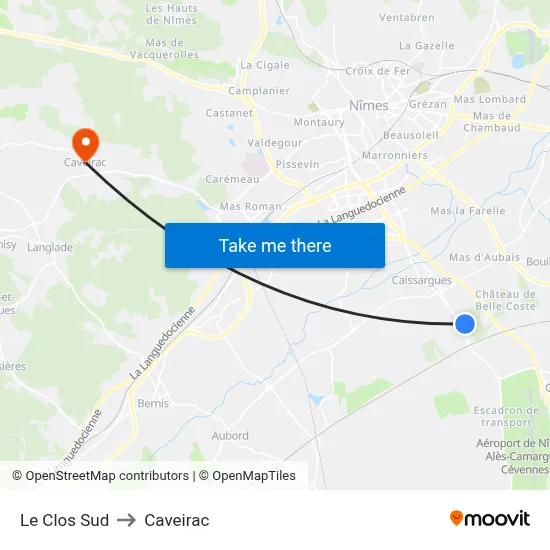 Le Clos Sud to Caveirac map