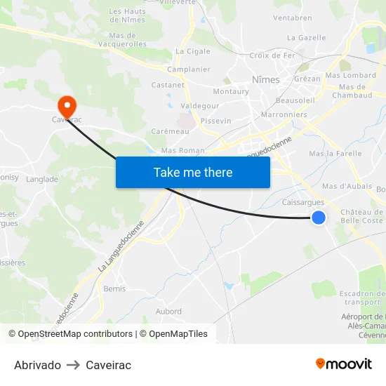 Abrivado to Caveirac map