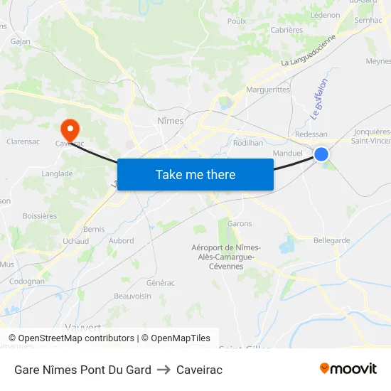 Gare Nîmes Pont Du Gard to Caveirac map