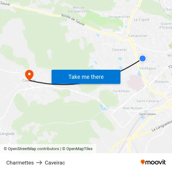 Charmettes to Caveirac map