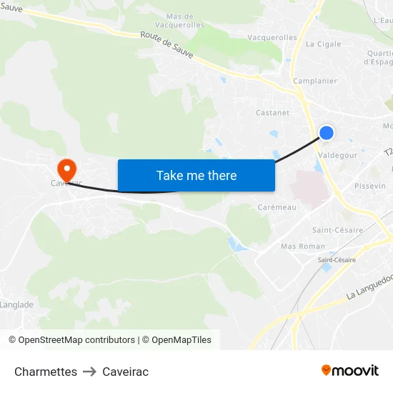 Charmettes to Caveirac map