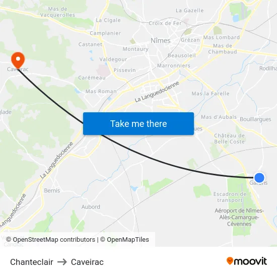 Chanteclair to Caveirac map