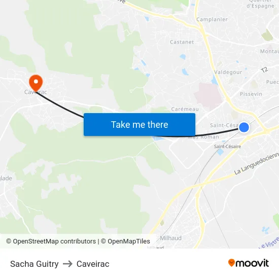 Sacha Guitry to Caveirac map