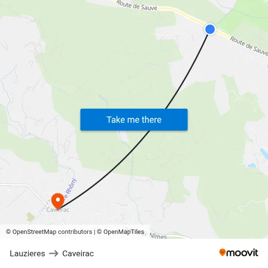 Lauzieres to Caveirac map