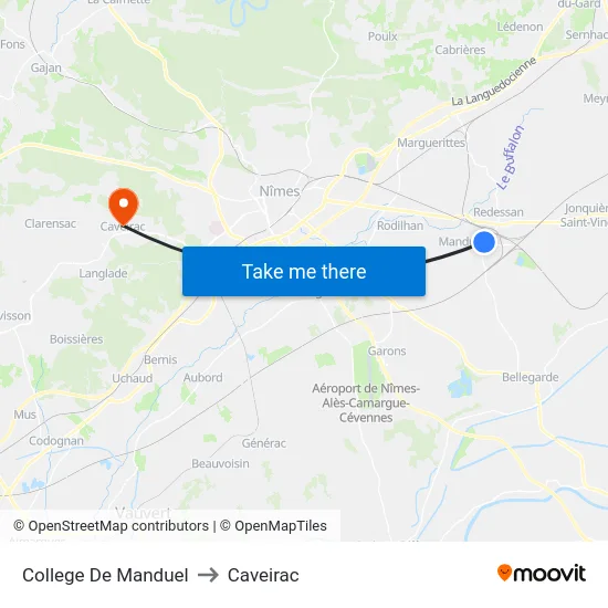 College De Manduel to Caveirac map
