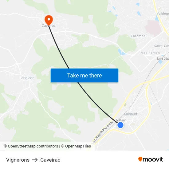Vignerons to Caveirac map