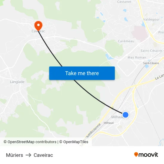 Mûriers to Caveirac map
