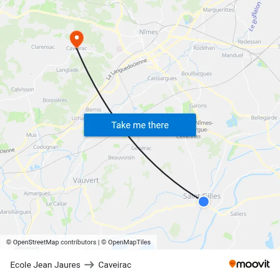 Ecole Jean Jaures to Caveirac map