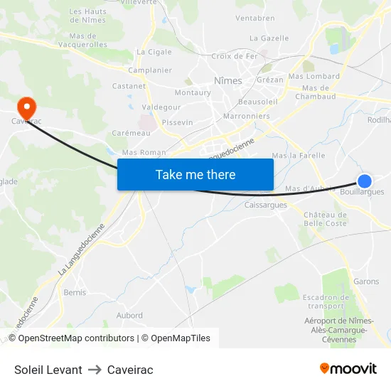 Soleil Levant to Caveirac map