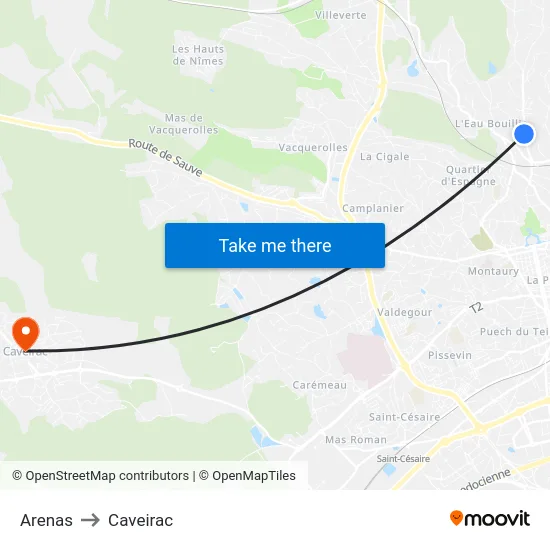 Arenas to Caveirac map