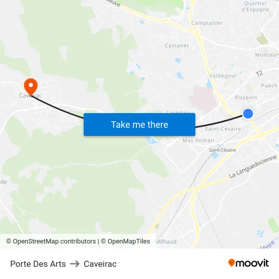Porte Des Arts to Caveirac map