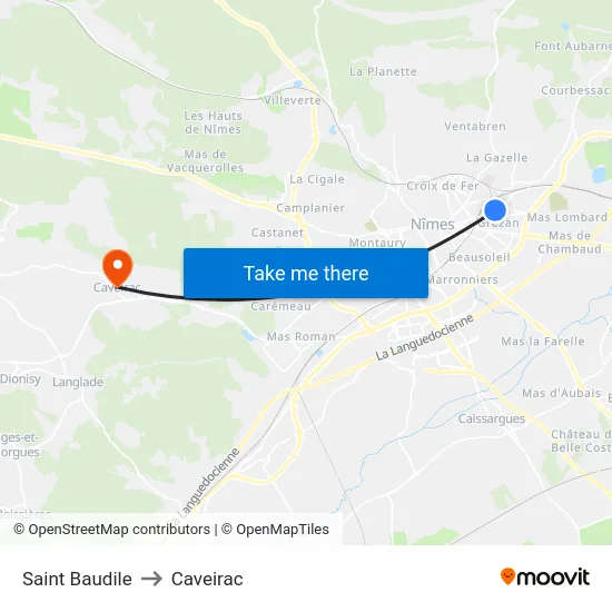 Saint Baudile to Caveirac map