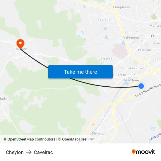 Cheylon to Caveirac map