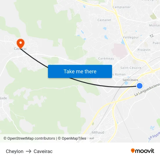 Cheylon to Caveirac map