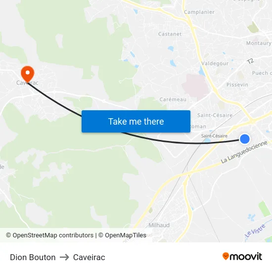 Dion Bouton to Caveirac map