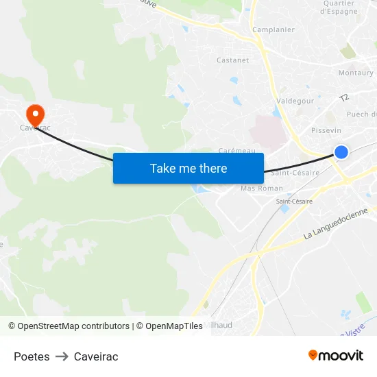 Poetes to Caveirac map