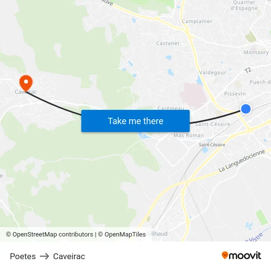 Poetes to Caveirac map