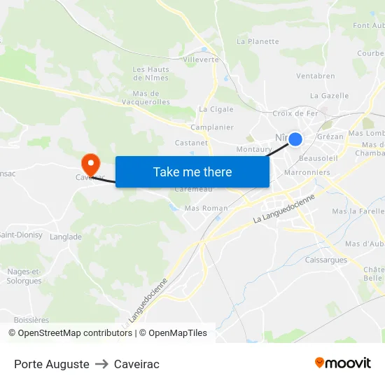 Porte Auguste to Caveirac map