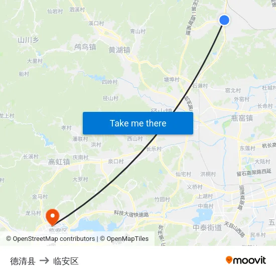 德清县 to 临安区 map