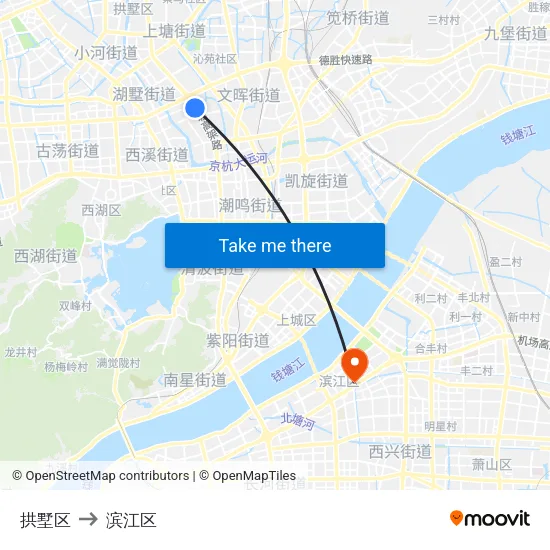 拱墅区 to 滨江区 map