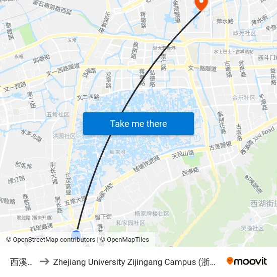西溪医院 to Zhejiang University Zijingang Campus (浙江大学紫金港校区) map