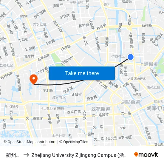 衢州街东 to Zhejiang University Zijingang Campus (浙江大学紫金港校区) map