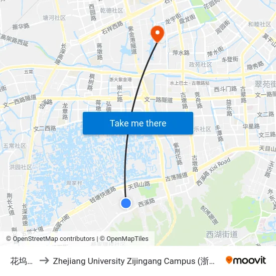 花坞新村 to Zhejiang University Zijingang Campus (浙江大学紫金港校区) map