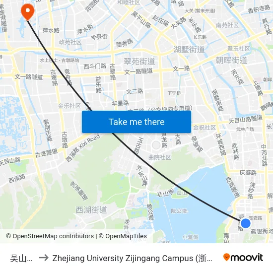 吴山广场 to Zhejiang University Zijingang Campus (浙江大学紫金港校区) map