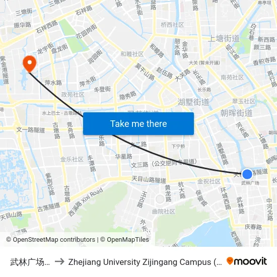 武林广场北(Brt) to Zhejiang University Zijingang Campus (浙江大学紫金港校区) map