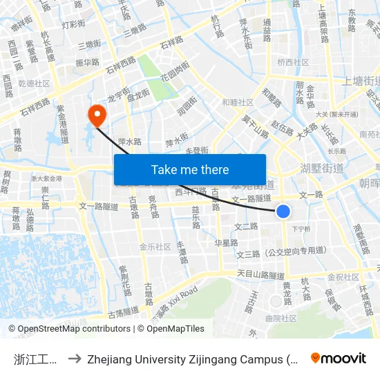 浙江工商大学 to Zhejiang University Zijingang Campus (浙江大学紫金港校区) map