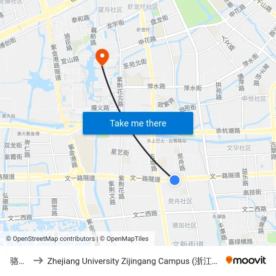 骆家庄 to Zhejiang University Zijingang Campus (浙江大学紫金港校区) map