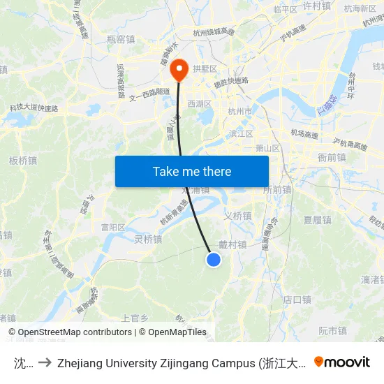 沈村 to Zhejiang University Zijingang Campus (浙江大学紫金港校区) map