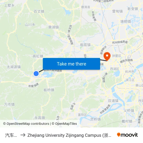 汽车北站 to Zhejiang University Zijingang Campus (浙江大学紫金港校区) map