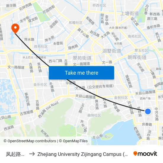 凤起路皇亲巷 to Zhejiang University Zijingang Campus (浙江大学紫金港校区) map