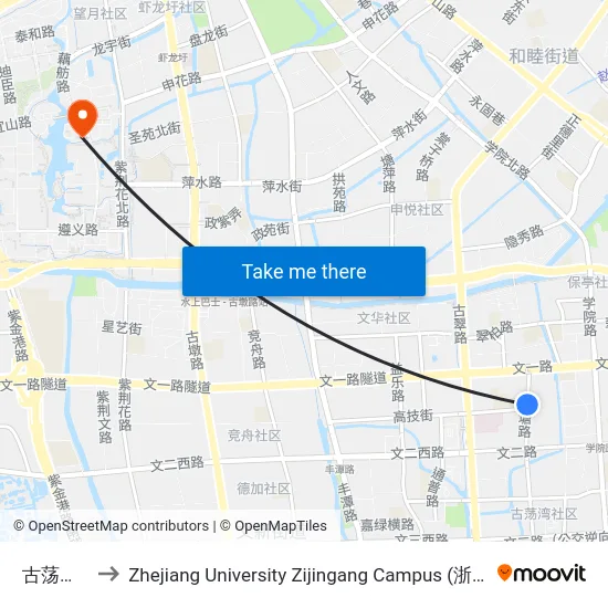古荡湾新村 to Zhejiang University Zijingang Campus (浙江大学紫金港校区) map