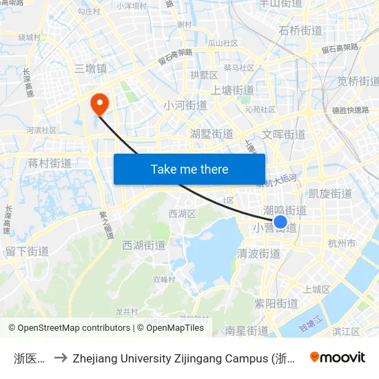 浙医一院 to Zhejiang University Zijingang Campus (浙江大学紫金港校区) map
