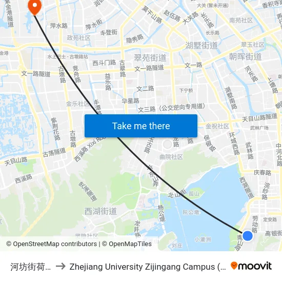 河坊街荷花池头 to Zhejiang University Zijingang Campus (浙江大学紫金港校区) map