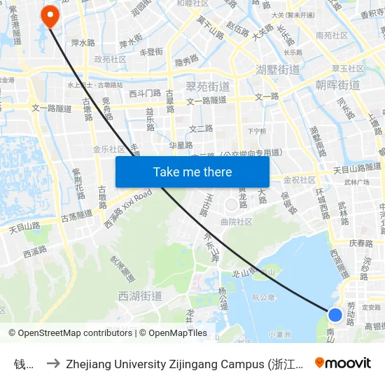 钱王祠 to Zhejiang University Zijingang Campus (浙江大学紫金港校区) map