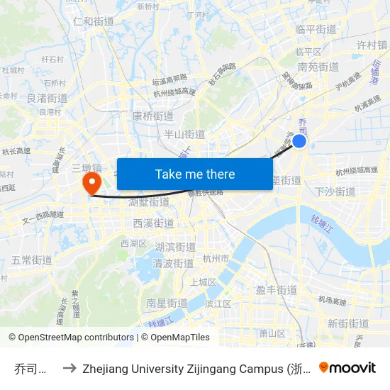 乔司镇政府 to Zhejiang University Zijingang Campus (浙江大学紫金港校区) map