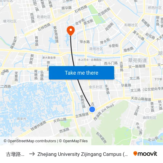 古墩路平安桥 to Zhejiang University Zijingang Campus (浙江大学紫金港校区) map