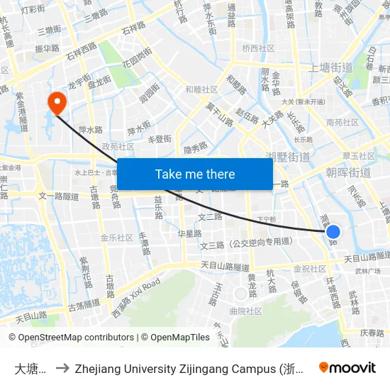 大塘新村 to Zhejiang University Zijingang Campus (浙江大学紫金港校区) map