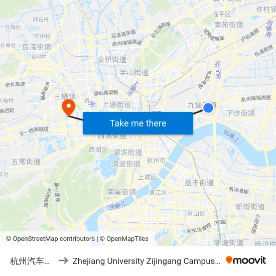 杭州汽车客运中心 to Zhejiang University Zijingang Campus (浙江大学紫金港校区) map