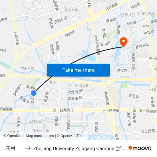蒋村法昌寺 to Zhejiang University Zijingang Campus (浙江大学紫金港校区) map