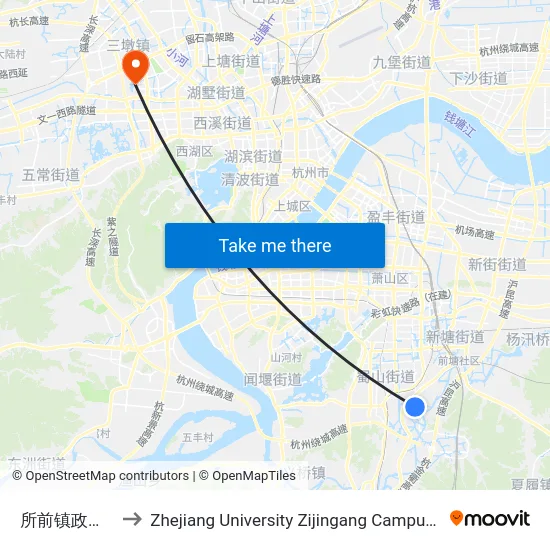 所前镇政府(渔临关) to Zhejiang University Zijingang Campus (浙江大学紫金港校区) map