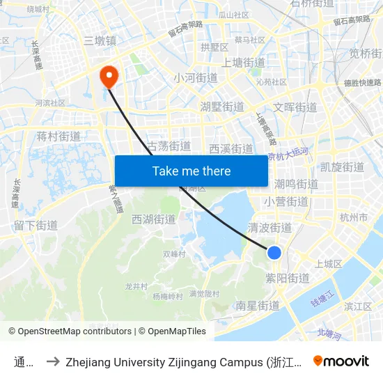通江桥 to Zhejiang University Zijingang Campus (浙江大学紫金港校区) map