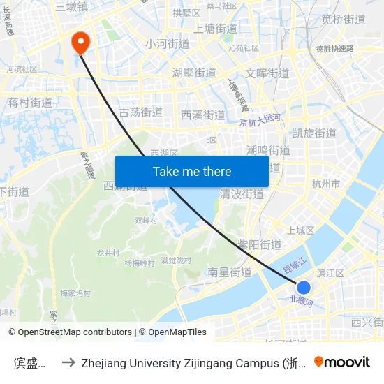 滨盛公交站 to Zhejiang University Zijingang Campus (浙江大学紫金港校区) map