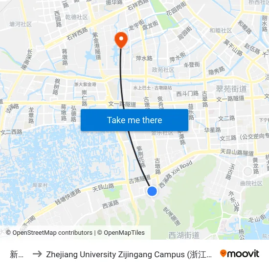 新凉亭 to Zhejiang University Zijingang Campus (浙江大学紫金港校区) map