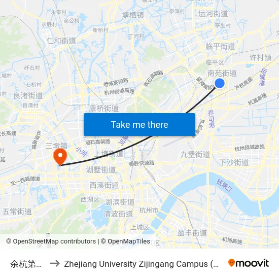 余杭第一医院 to Zhejiang University Zijingang Campus (浙江大学紫金港校区) map